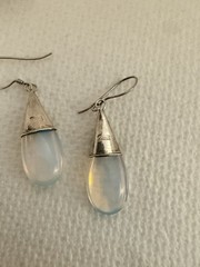 925 Sterling Silver Opaline Glass Dangle Earrings Women Vintage