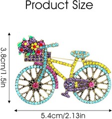 Vintage Bicycle Rhinestone Brooch Pin Elegant Colorful Jewelry Accessory Gift