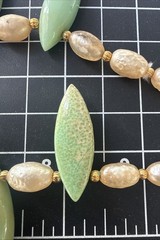 Heavy Vintage Unique Large Green Marquise Shape Opals & Faux Pearl Push in Clasp