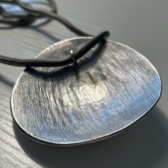 DANON Israel Designer Signed Brushed Silver Pendant Necklace Modernist 36” 90s
