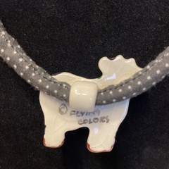 Vintage Flying Colors Ceramic Cow Pendant Statement Necklace 30 in Spotted Cord