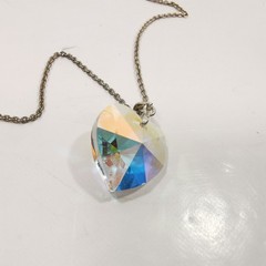 Vintage F.N.A. Italy Sterling Silver Chain Iridescent Crystal Heart Pendant 925