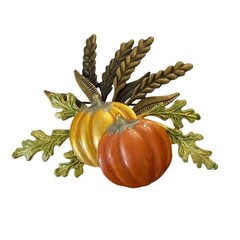 Vintage Harvest Fall Pumpkin Brooch Autumn Halloween Signed KC Gourd Squash