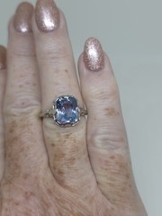 Edwardian 18k White Gold Synthetic Spinel Aquamarine Filigree Ring Size 4.75