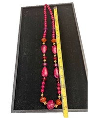 Vintage Magenta, Orange, Pink, Gold Glass, Beaded Necklace