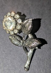 Vintage Mid-Century Rhinestone Floral Brooch | 1950s-1970s Sparkle Costume