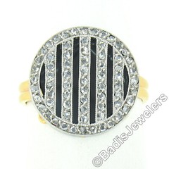 Vintage 14K Gold Platinum 0.60ctw Pave Diamond On Black Onyx Round Platter Ring