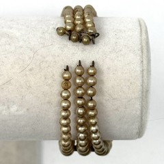 Vintage Faux Pearl Wrap Cuff Bracelet Spring Wire Beaded Fits All Champagne