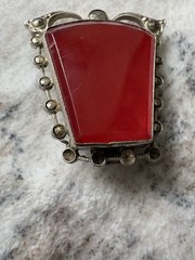 VTG Czech Art Deco Bohemian Red Stone BROOCH Pin 1930s Czechoslovakia TLC