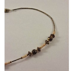 Artisan Beaded Choker with Natural Shell Pendant and Metal Beads 1970s – 1990s