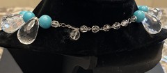 1960’s Art Deco Necklace Aqua Chalcedony Beads, Faceted Tear Drop Clear Beads