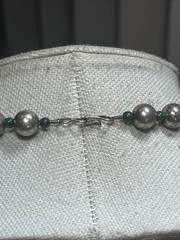 27. Vintage 925 Sterling Silver Ball Green Malachite Beaded Necklace 18″, 41.4g