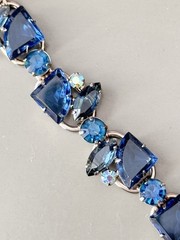 Vintage Verified JULIANA Blue Glass Pie Cut Bracelet, Brooch & Earring Set