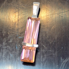 Vintage Pink Cubic Zirconia Baguette Pendant Silver 925, Modernist, 1 5/8″L