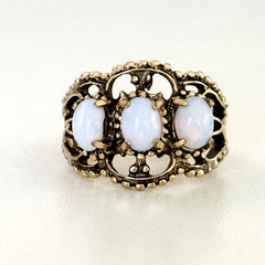 Vintage 18K Gold Plated 3 Stone Faux Fire Opal Three Stone Gold Tone Ring Size 7