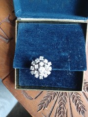 Funky 1950s Midcentury 14K White Gold Diamond Cluster Vintage Dome Cocktail Ring