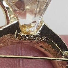 AJC Engagement Ring Brooch Gold Tone Clear Rhinestone Vintage Jewelry Pin