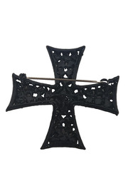 Oweiss Black Rhinestone and Resin Cross Brooch Vtg Gothic Glam Statement Piece
