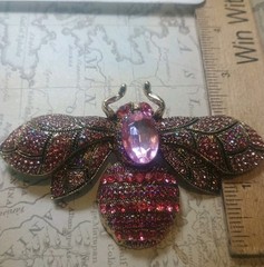 Large Pink Honey Bee Brooch Bling Statement Contemporary 4″ Flying Wing Span