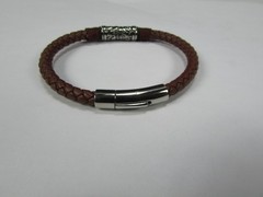 Invicta Jewelry Men’s Stainless Steel Braided Cognac Leather Bracelet Large