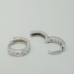 Vintage Sterling Silver Huggie Hoop Earrings Rhinestone Inset Hinged 1/2 Inch