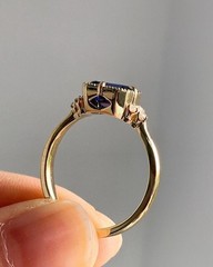 Art Deco Emerald Cut Sapphire & Lab Created Diamond Wedding 14K Gold Finish Ring