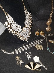 Vintage 2 Modern Costume Jewlery Rhinestone Lot Necklaces Bracelets Pins & More!