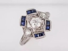 Art Deco Style Lab Created Diamond 14K White Gold FN Engagement Ring