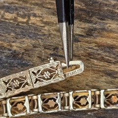 RARE Antique Art Deco Belais 10K White Gold Diamond Onyx Filigree Bracelet