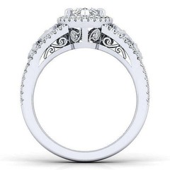 Art Deco Pear Lab Created Diamond Bridal, Party Wear 14K White Gold Finish Ring