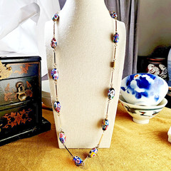 Vintage Italian Artisan Millefiori Glass Necklace 30 inches Brass Links
