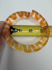 Vintage Clear Lucite Acrylic Candy Stripe Orange Yellow Bypass Bangle Bracelet