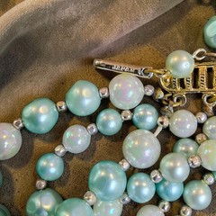Vintage Japan 6 Strand Aqua Seafoam Glass & Acrylic Bead Necklace Statement Bib