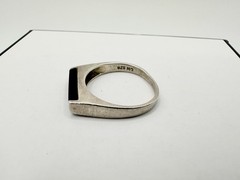 Vtg Sterling Silver Black Stone Ring Signed 925 MB? Minimalist Simple S7.5 Read