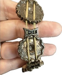Vintage Floral Cluster Bracelet Faux Ivory Cabochon Brass Tone Boho Statement