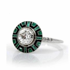 2.65Ct Art Deco Style Lab-Created Diamond & Emerald Engagement 925 Silver Ring