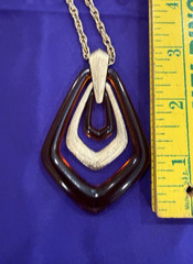 Vintage Avon Town and Country Pendant Necklace Gold Tone Brown Lucite 1974