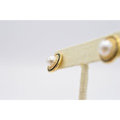 Signed Vintage Earrings Pierced Post Stud Round Pearl Shiny 1980s BinAB