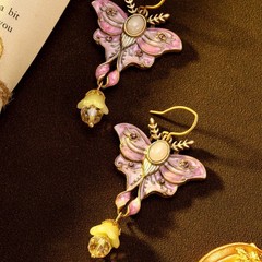 Vintage European Butterfly Enamel Drop Earrings Gold Crystal Victorian Jewelry