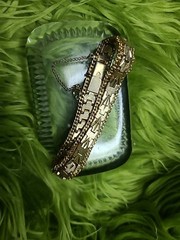 Vintage Bracelet Heavy Gold Plated Textured Diamond Cut Design with Safety Chain