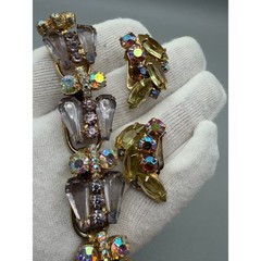 Vintage Juliana D&E Rhinestone Bracelet Earrings Set AB Crystal Smoky Glass#1097