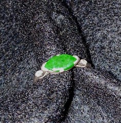 Art Deco JADE & DIAMOND RING, 14K White Gold – c1920, Green Jade Ring (5F141)