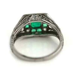 1930’s Antique Art Deco style Green Emerald With Old Mine Cut CZ Women 925 Ring