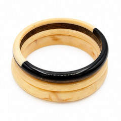 Set of Three Vintage Marbled Cream Resin Wood Bangle Stack Bracelets