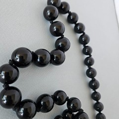 36″ Long Graduated Black Individually Knotted Bead Necklace