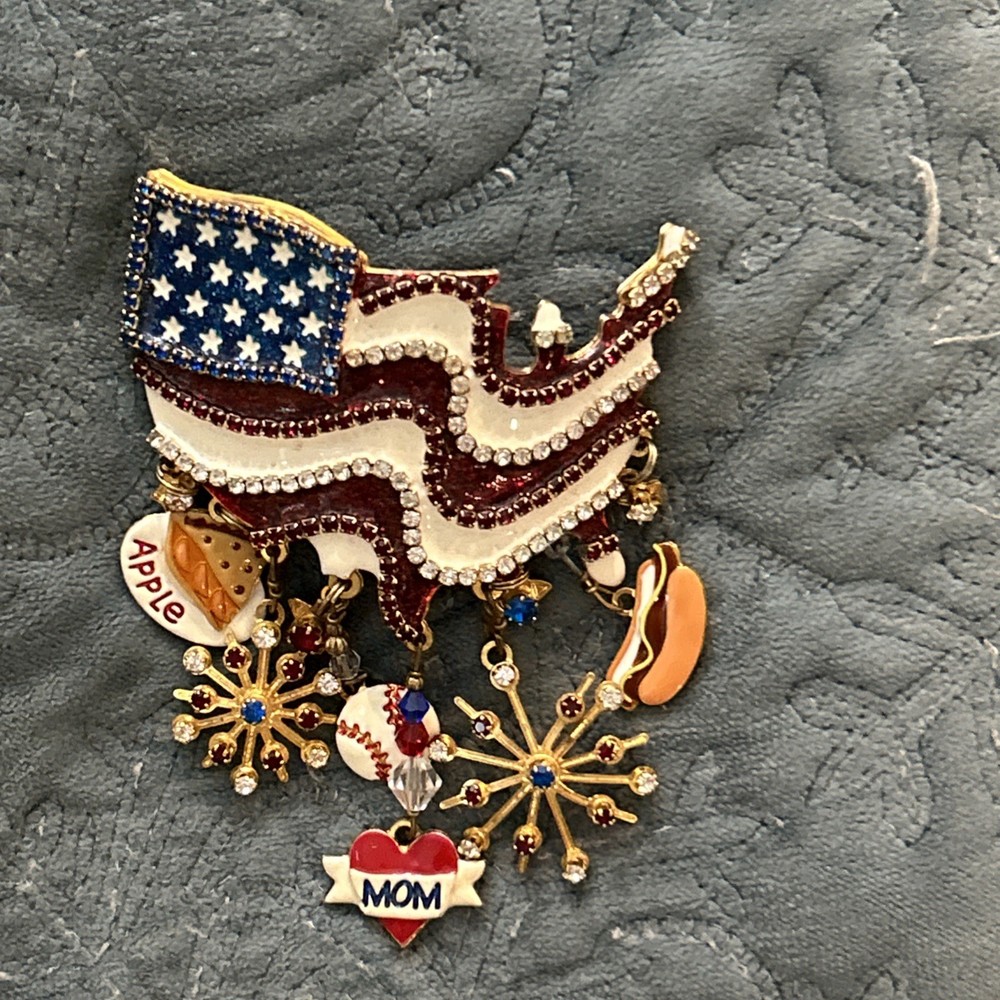 Lunch at the Ritz Brooch LatR2Go American Flag Apple Pie Baseball Pendant USA