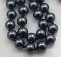 Long 44″ high quality faux 10mm black pearl knotted strand rope necklace