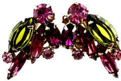 Vintage Juliana Butterfly Brooch & Earrings ~ Fushia & Olive with Easter Eggs