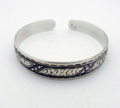 USSR NIELLO SOLID 875 STERLING SILVER 7″ OPEN BANGLE BRACELET