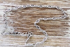 VINTAGE FILIGREE STERLING SILVER 925 CHAIN LINK ANKLET BRACELET 11.25″ STACK